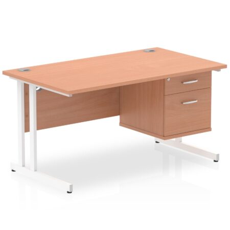 OE - Impulse 1400mm Cantilever Straight Desk With Single Fixed Pedestal